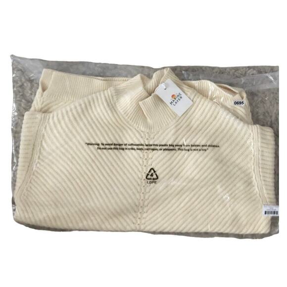 Marine Layer Skylar Sweater Knit Chevron Mock Turtleneck Pullover Ivory NWT XS - Picture 3 of 8